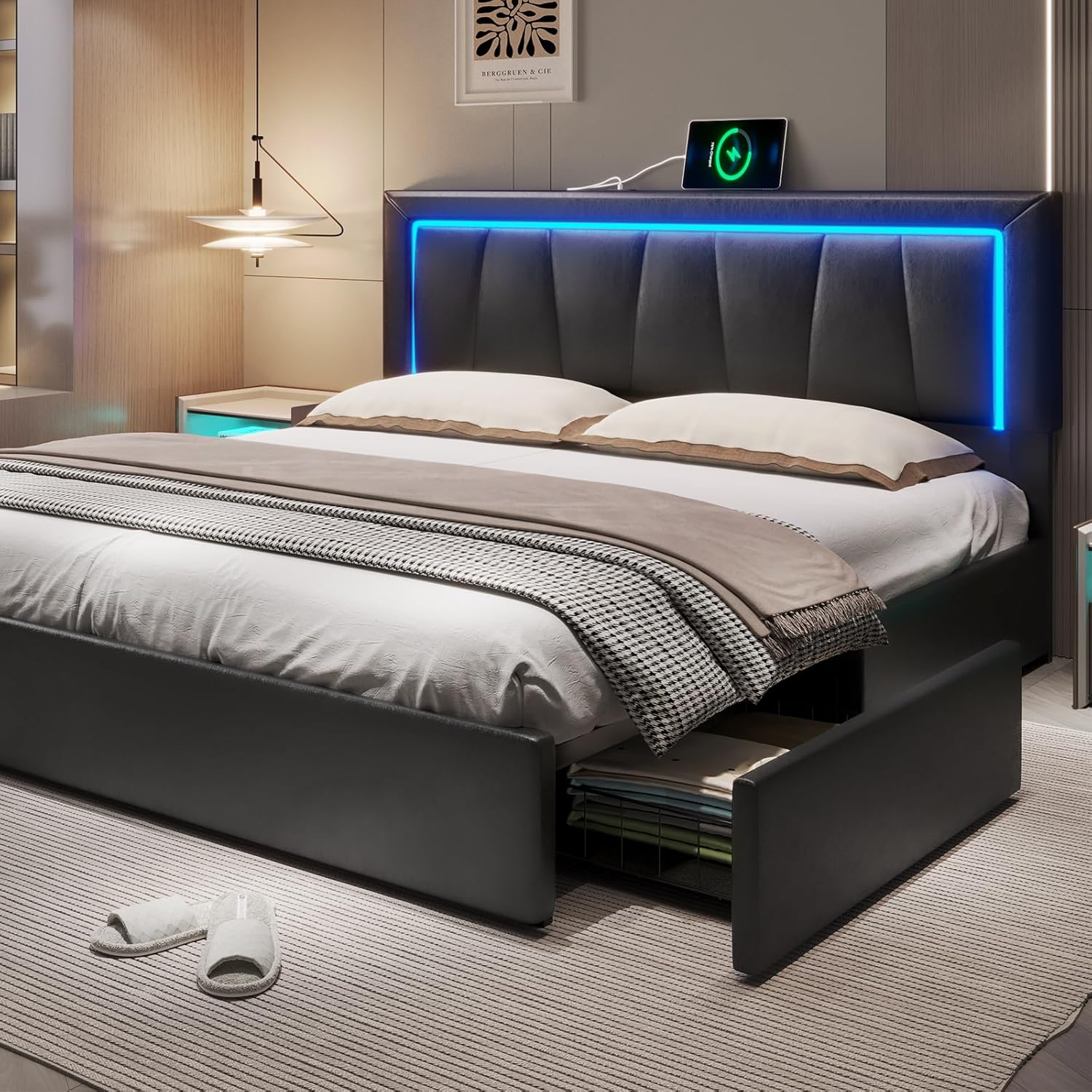 King Size Bed Frame With Storage Drawers - Letto California King con 4 cassetti