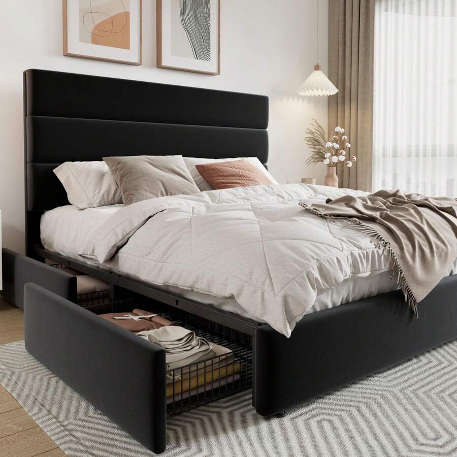 King Size Bed Frame With Storage Drawers - Base letto matrimoniale/queen/king size con 4