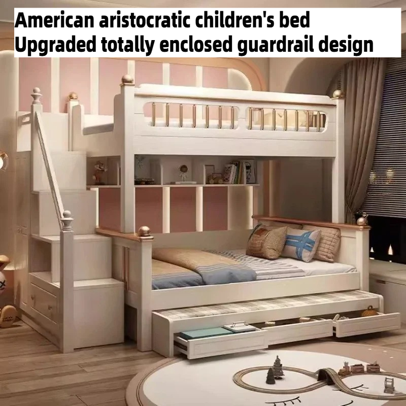 King Size Bed Frame With Storage Drawers - Letto a soppalco in legno 135x190cm