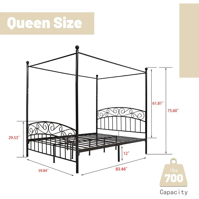 Struttura letto a baldacchino  - Canopy Bed Frame Metal Queen recensione e prezzo