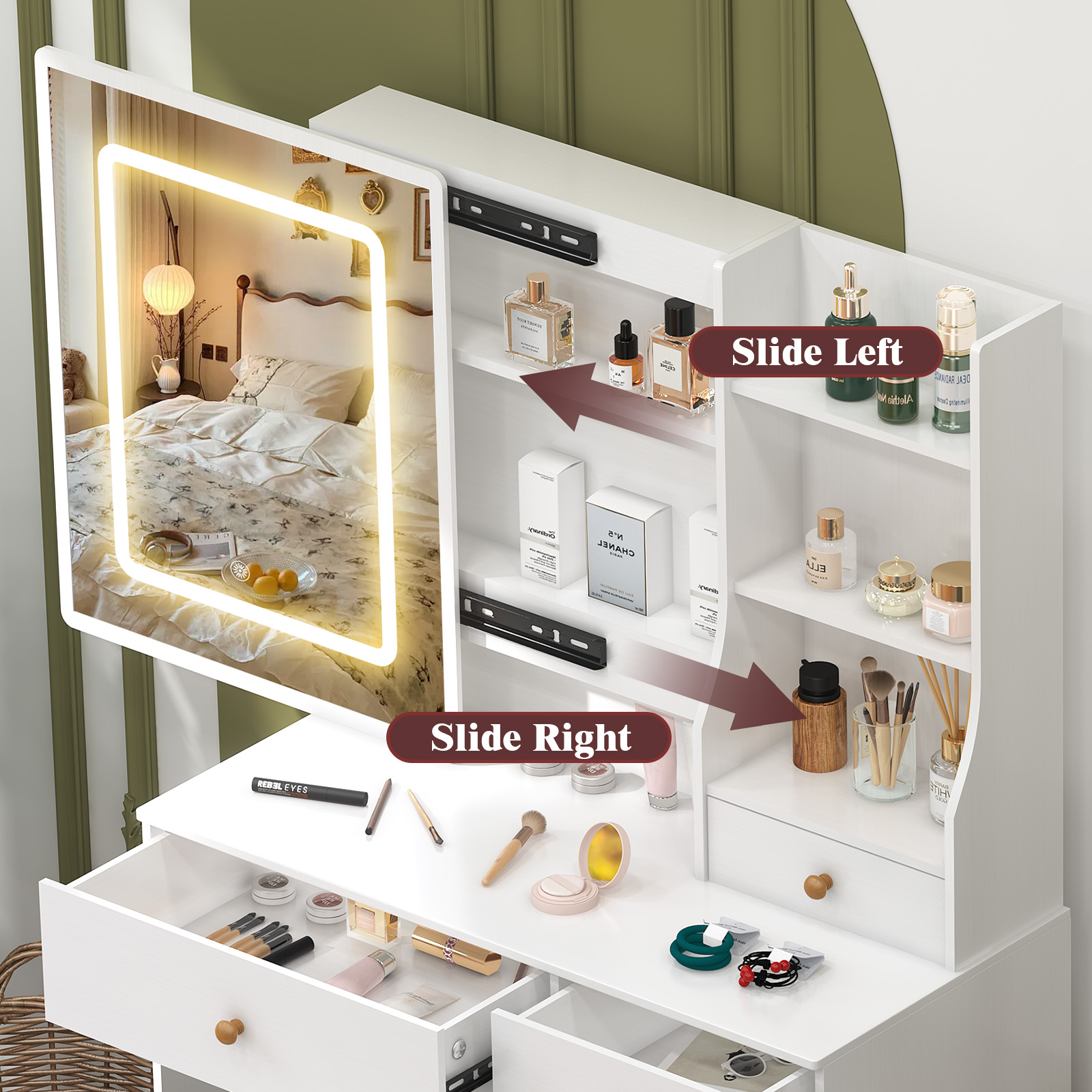 Set Toeletta Trucco Bianca Teo - Dressing Table Vanity With Lighted Mirror recensione e prezzo