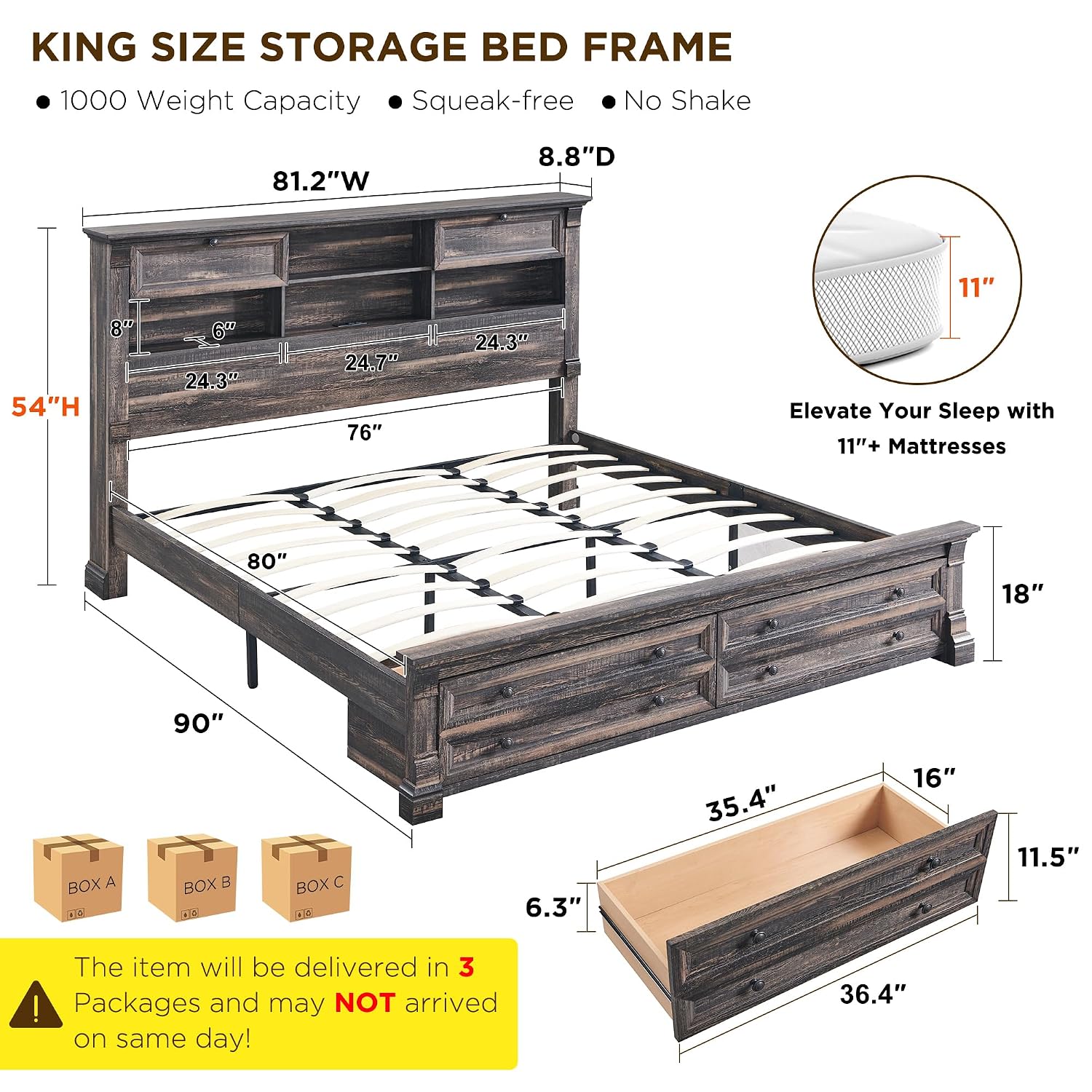 Letto matrimoniale con testier - King Size Bed Frame With Storage Drawers recensione e prezzo