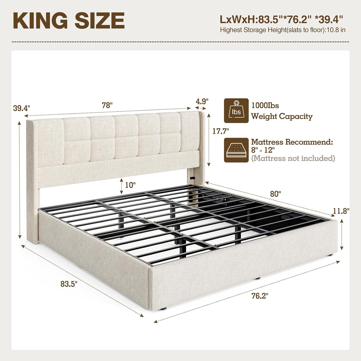 Struttura Letto Matrimoniale K - Gas Lift Storage Bed Hydraulic recensione e prezzo