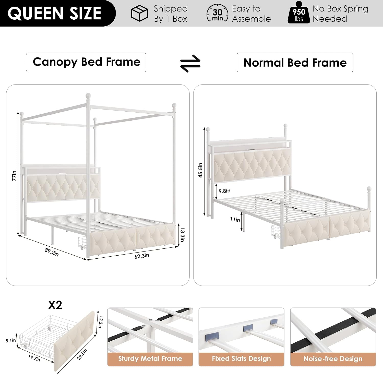 Letto a baldacchino Queen Size - Canopy Bed Frame Metal Queen recensione e prezzo
