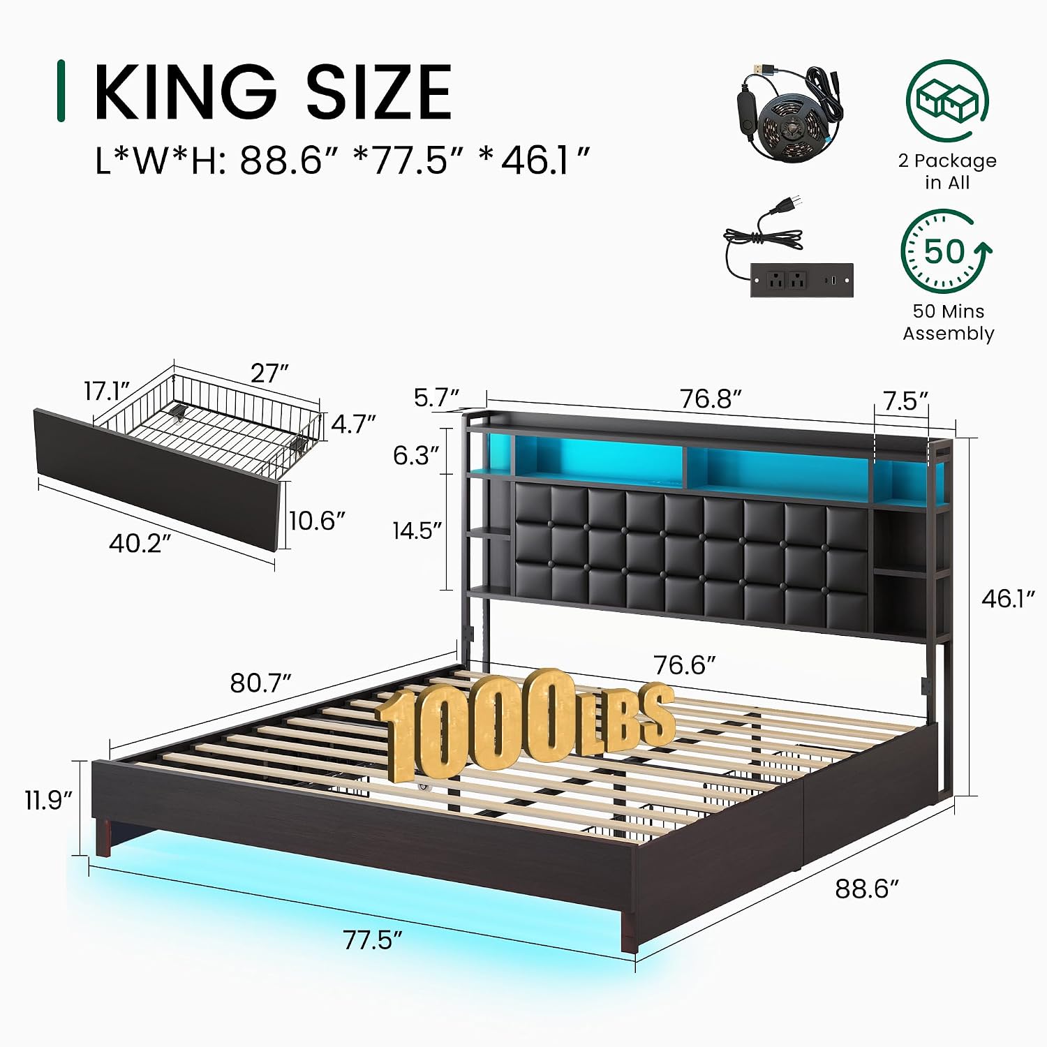Letto matrimoniale in legno co - King Size Bed Frame With Storage Drawers recensione e prezzo