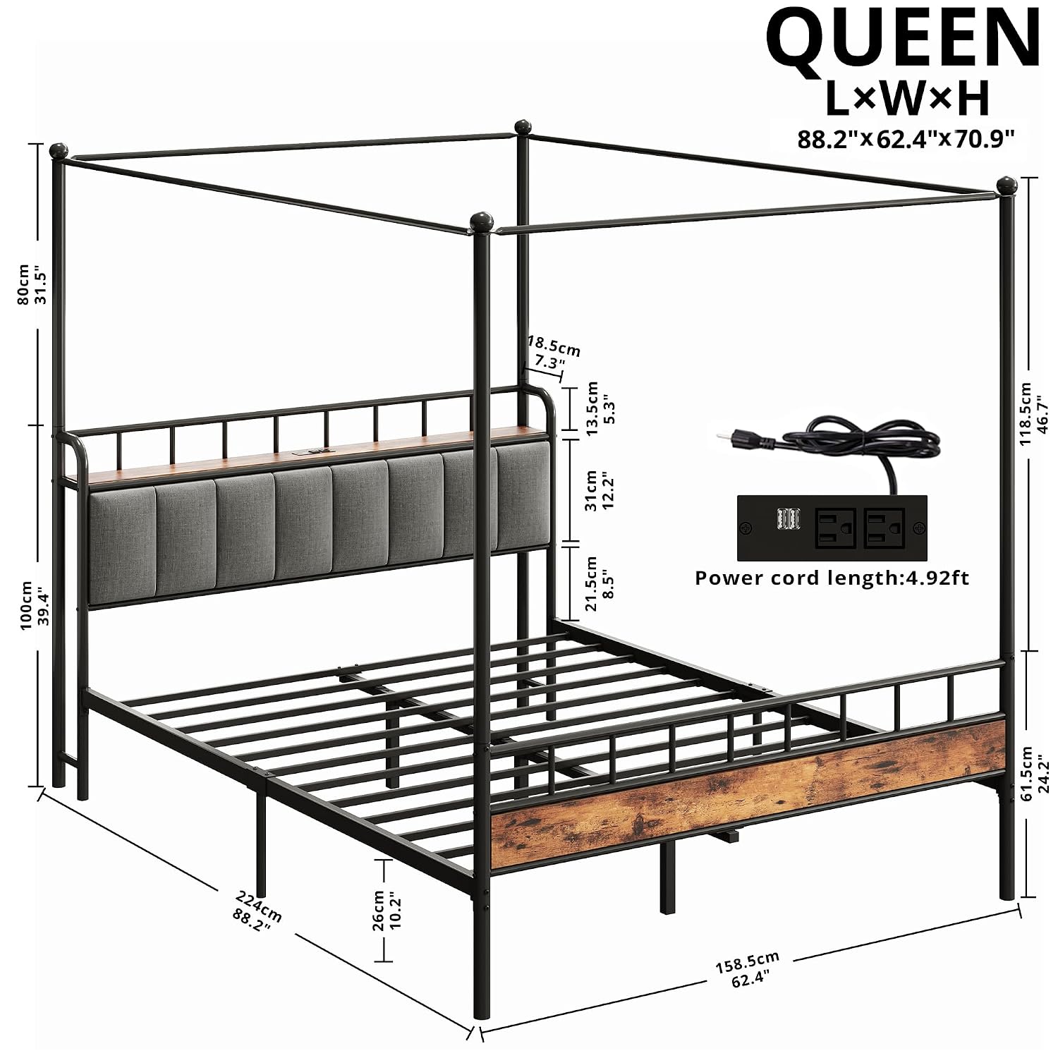 Letto a baldacchino Queen con  - Canopy Bed Frame Metal Queen recensione e prezzo