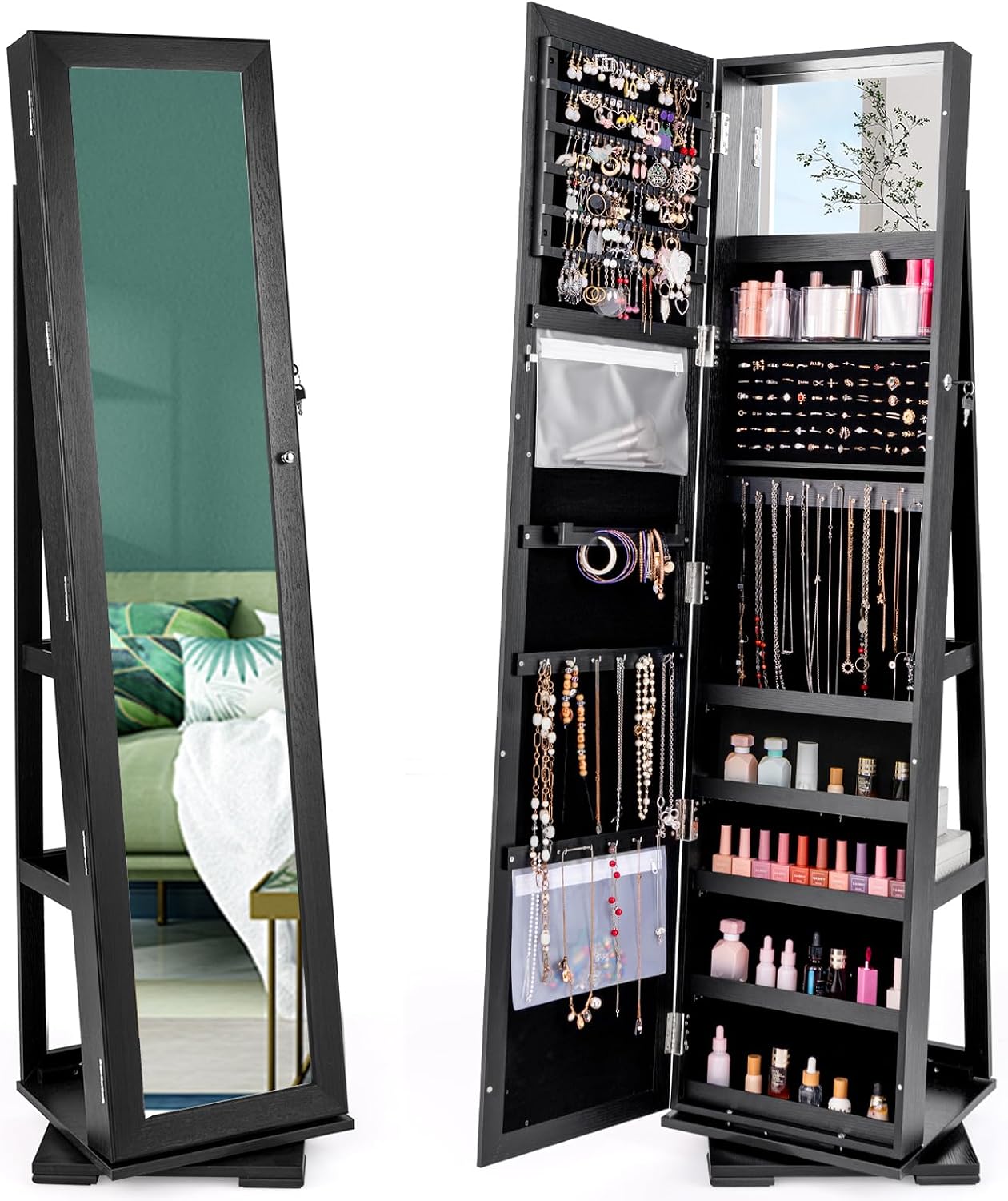 Armadio Portagioie Nero con Sp - Full Length Mirror Jewelry Armoire recensione e prezzo